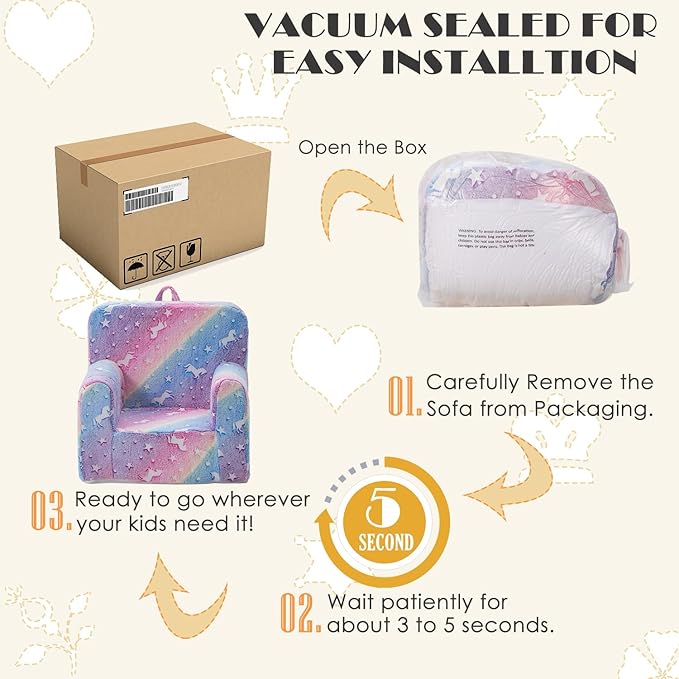 Snuggly-Soft Cuddly Toddler Plush Armchair for Boys and Girls Glowing Pink Fuzzy Plush Kids Sofa Couch Reading Chair with Children Friendly Handle for Easy Movement & Double Pockets for Storage