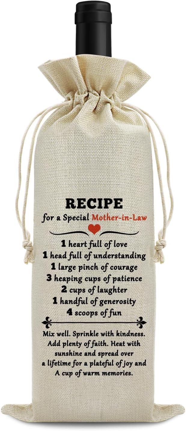 Mother in Law Gift Wine Bags Wedding Thank You Gift for Mother in Law from Daughter in Law Birthday Gifts for Mother in Law Bonus Mom Gift Christmas Mothers Day Gifts Drawstring Wine Bottle Bag
