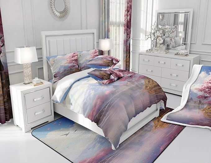 Feelyou Cherry Blossom Fabric Shower Curtain Floral Bathroom Waterproof Accessories with 12 Hooks for Kids Teens Adults Nutrue Theme Shower Curtain Tree of Life Curtains,72x72 Inches