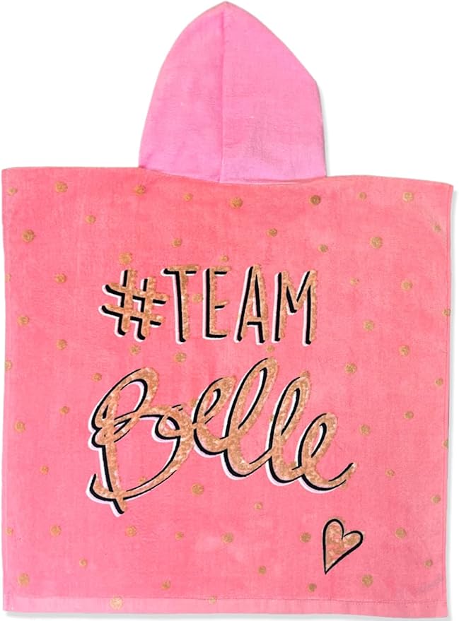 KOMARKIDS Disney Princess Belle 2 Tones Pink Princess Crown Hearts and Polka dots,#TeamBelle Poncho Hooded Towel