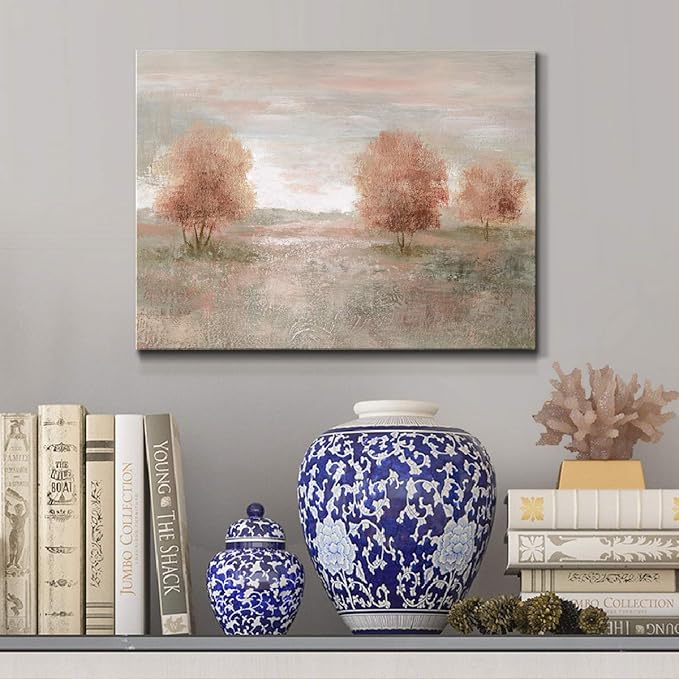 Renditions Gallery Canvas Nature Wall Art Modern Paintings Decorations Autumnal Peach Leaves Abstract Romantic Artwork Wall Hanging Prints for Bedroom Office Kitchen - 12"x18" LT33