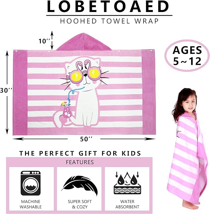 Kids Hooded Beach Bath Towel, Baby Surf Poncho Toddlers Soft Real Cotton Wrap Hooded Towels for Kids Boy Girl