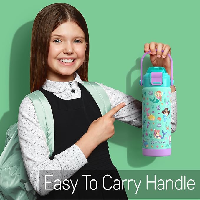 Fimibuke Kids Insulated Water Bottle with Pop-Open Straw & Spout 2-in-1 Lid, 18oz Leak Proof 18/8 Stainless Steel Vacuum Tumbler, BPA-Free Kids Cup For Travel School Boys Girls Toddler 1Pack, Dinosaur