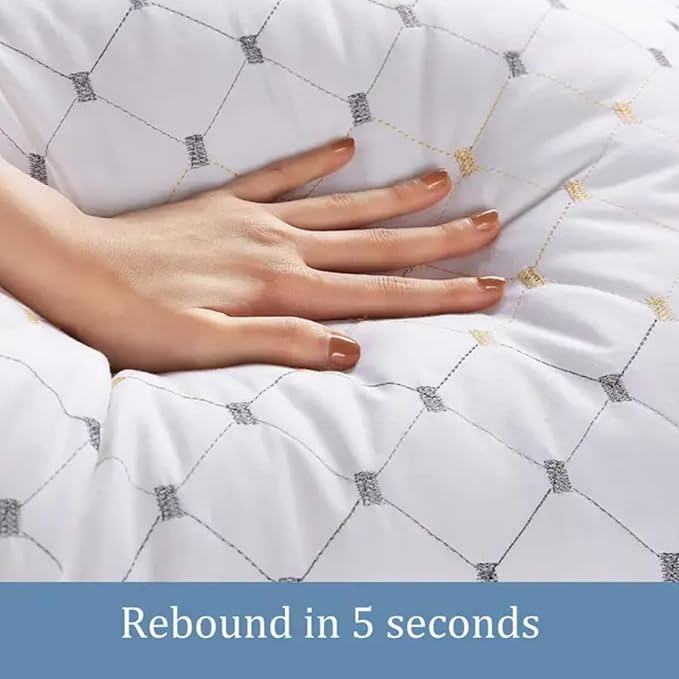 Bed Pillows (Queen Size) (Pillow Set of 2) Soft Down Luxurious Hotel Collection Gusseted Square Perfect Comfortable Soft Supportive Stomach Side Back-Sleepers Extraordinary Pain Relief