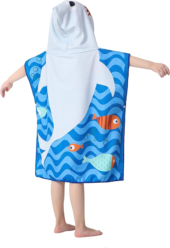 Toddler Bath Beach Towel Poncho with Hood, Kid Bath Pool Swim Bathrobe Cover-ups Swimwear (GREY SHARK)