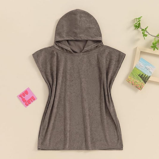 Toddler Beach Towel with Hood Kids Waffle Swim Cover Up Bath Towel Surf Poncho Boys Girls Hooded Beach Towel (B Brown, 12-18 Months)