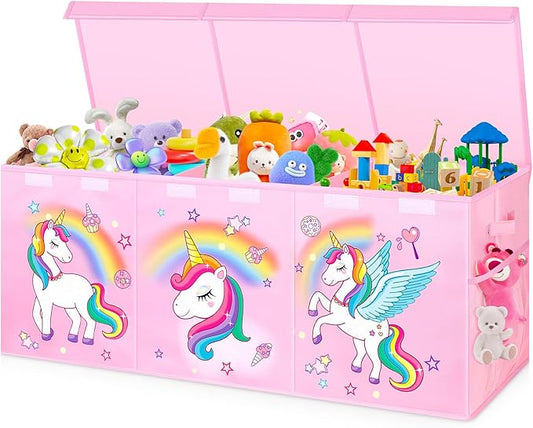 Extra Large Toy Chest, Collapsible Sturdy Toy Storage Organizer with Lids, 41"X14"X16"Large Kids Toy Box Chest, Kids Storage Bins Basket for Girls, Boys, Kids, Nursery, Playroom, Pink