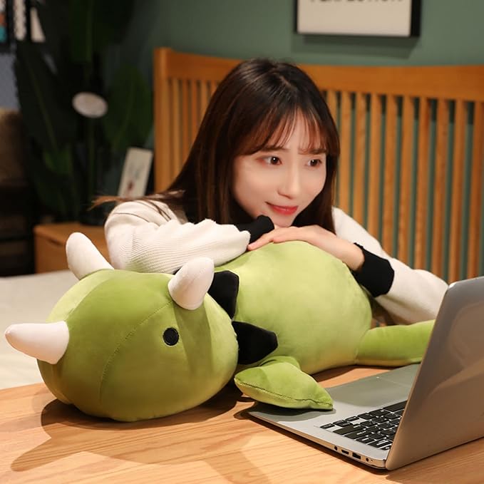 SQEQE Weighted Dinosaur Plush, Anxiety Weighted Stuffed Animals, Weighted Dinosaur Plushie Weighted Dino Throw Pillows for Kids Adults Green 13.8 Inch, 1.6 lbs