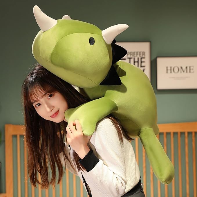 SQEQE Weighted Dinosaur Plush, Anxiety Weighted Stuffed Animals, Weighted Dinosaur Plushie Weighted Dino Throw Pillows for Kids Adults Green 13.8 Inch, 1.6 lbs