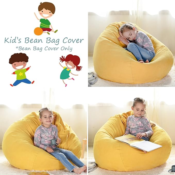 YuppieLifeKids Storage Bean Bag Cover(No Filling)Candy-Colored/Toy Organizer|Carrying Handle Sofa|Available for Kids and Teenager|Cuddle Chair|Machine Washable and Durable(27'',Ginger)