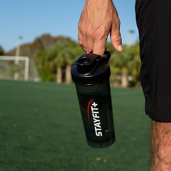 Stayfit Classic Loop Top Protein Shaker Bottle, 24-Ounce Pack of 3, Great for The Gym, Traveling, and Work, Comes with 3 Mixing Balls to Easily Mix Protein (Smoke)