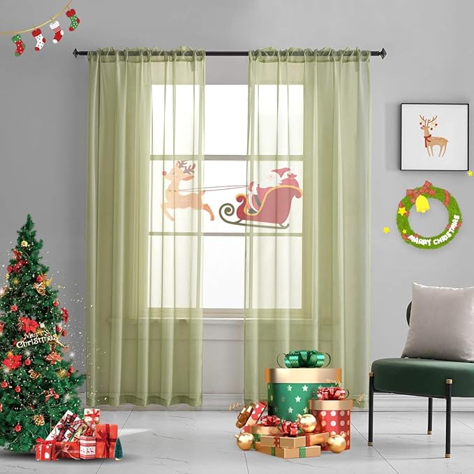 Sage Sheer Voile Curtains Translucent Solid Color Window Treatment 72 Inches Long Panels Rod Pocket 72 Inch Length curtains sheer Sage Green Sheers for Bedroom Living Room 2 Panels 52x72