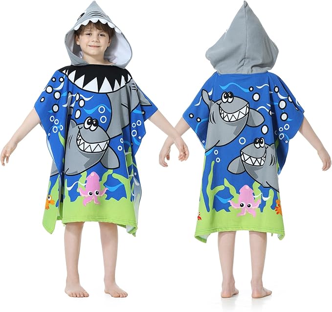 MOKANI Kids Hooded Poncho Towels, Soft & Absorbent Microfiber Beach Towel, Swimming Pool Changing Robe Bathrobe Bath Towel