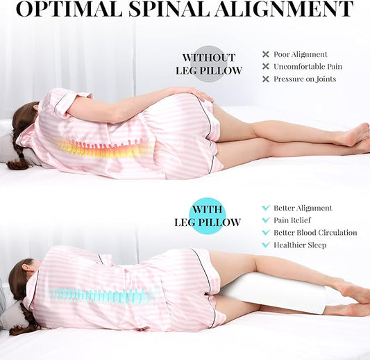 Knee Pillow for Side Sleepers Memory Foam Leg Pillows for Sleeping Yoga Bed Half Moon Bolster Pillow for Neck Pain Relief with Pillowcase 20.5x8x4.5 Inches(Air Layer White, Standard Size)