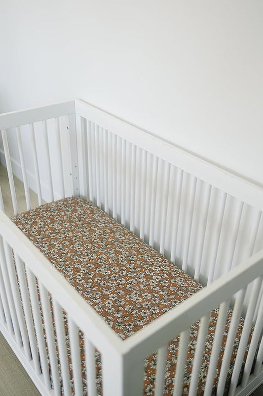 Magnolia Muslin Crib Sheet by Mebie Baby, Soft and Breathable Bed Sheets for Babies, Modern Neutral Bedding for Cribs, Standard Crib Mattress Fitted Sheet, Great for Boy or Girl Room or Nursery