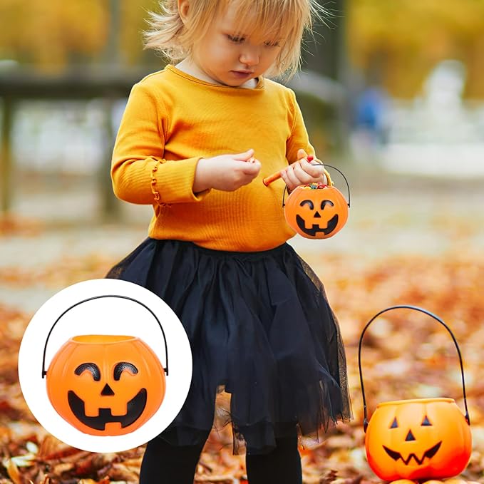 Toyvian Mini Halloween Portable Pumpkin Bucket, 20PCS 2.75 inches Small Halloween Pumpkin Candy Buckets Children Trick or Treat Bags