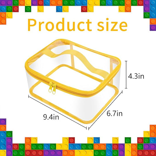 3 Packs Clear Toy Storage Bags- 9.4 x 6.7 x 4.3 Inch Transparent PVC Toy Organizing Bags with Zipper- Waterproof Toy Storage Organizer Pouch for Building Blocks, Small Toys (Yellow)