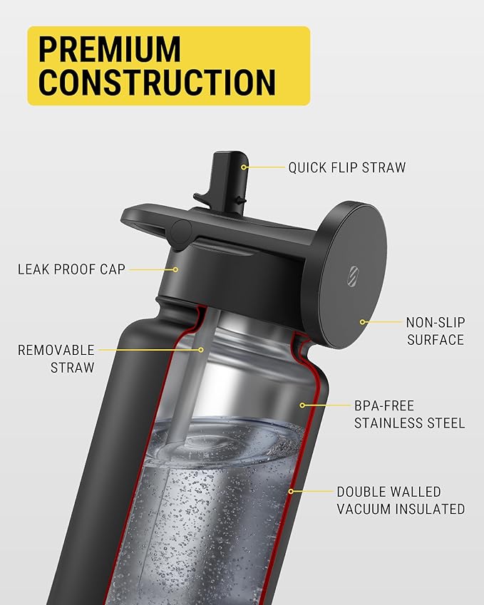 Scosche MFMS22 MagicMount Flask 22oz Stainless Steel Hot & Cold Insulated Sport Water Bottle w/Magnetic Mount Tripod Phone Stand Compatible w/MagSafe iPhone for Cup Holder/Gym/Men/Women/Travel/White