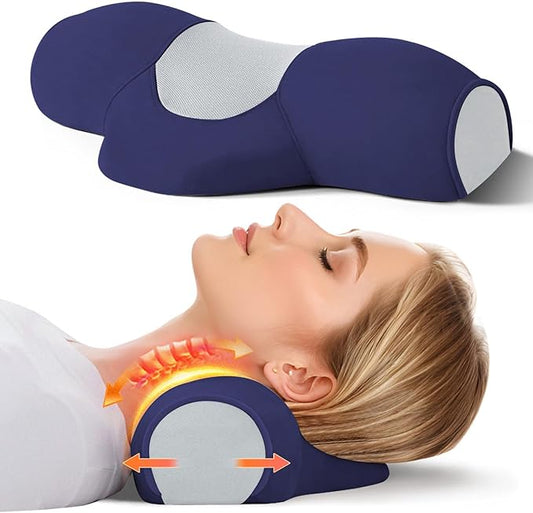Cervical Neck Pillow: Designed to Help Alleviate Neck discomfort. This Neck Pillow for Sleeping can be Used as a Cervical Traction Device, for Neck Support and Shoulder Relaxation.(Blue)