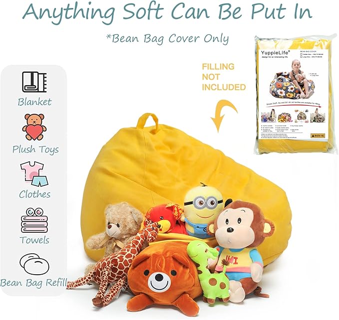 YuppieLifeKids Storage Bean Bag Cover(No Filling)Candy-Colored/Toy Organizer|Carrying Handle Sofa|Available for Kids and Teenager|Cuddle Chair|Machine Washable and Durable(27'',Ginger)