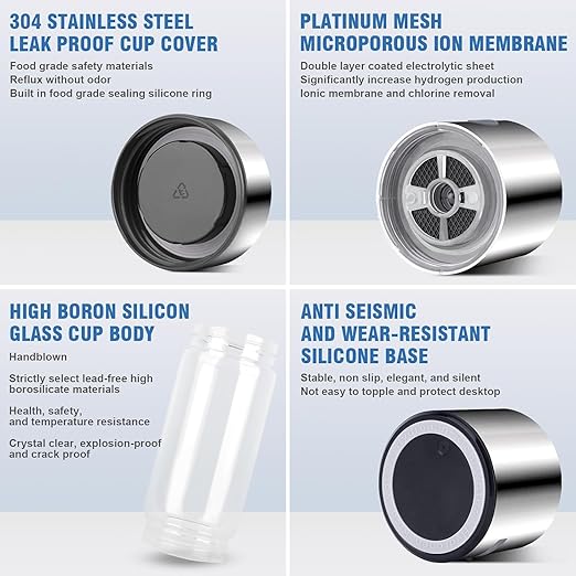 Hydrogen Water Bottle 2024, Hydrogen Water Generator with SPE PEM Technology Water ion, Hydrogen Dispenser Improves Water Drinking in 3 Minutes with Self-cleaning,colorful LED,USB-C charging (Silver)