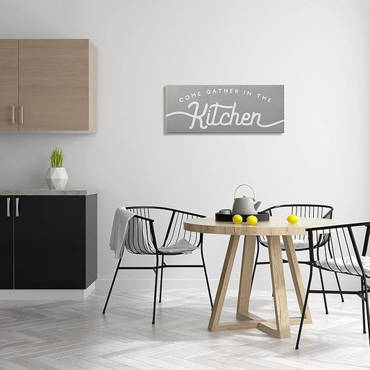 Stupell Industries Gather in The Kitchen Sign Rustic Family Phrase, Designed by Daphne Polselli Canvas Wall Art, 13 x 30, Grey