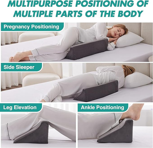 Wedge Pillow for Side Sleeping, Bed Wedge& Body Positioners, Back Pillow for Pregnancy, Back Pain, Leg Elevation and Side Sleepers, Memory Foam Body Pillow, Anti-Slip Base, Short Plush