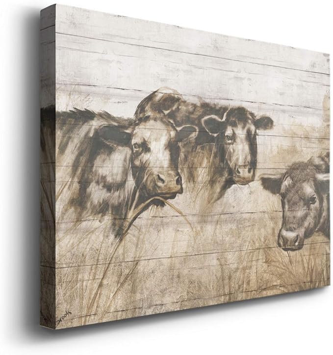 Renditions Gallery Canvas Animal Wall Art Modern Decorations Paintings Vintage Sepia Cows Abstract Black & White Farmhouse Artwork Prints for Bedroom Office Kitchen - 32"x48" LT33