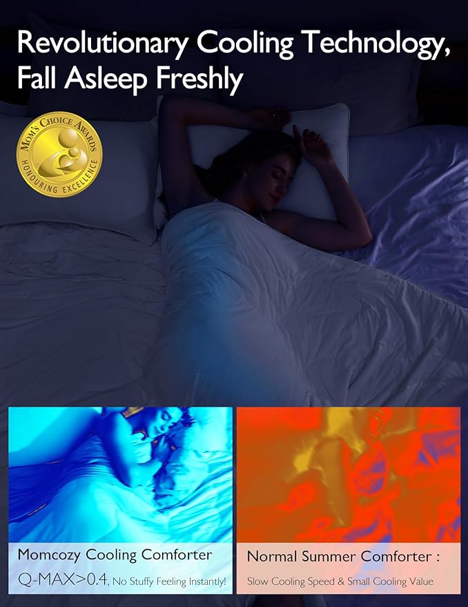 Momcozy Life CoolMurm Cooling Comforter for Hot Sleepers, Full/Queen 90"x90" Pregnancy Cooling Blanket, All-Season Lightweight Soft Breathable Cooling Quilt Duvet, Stay Cool All Night, Ivory White