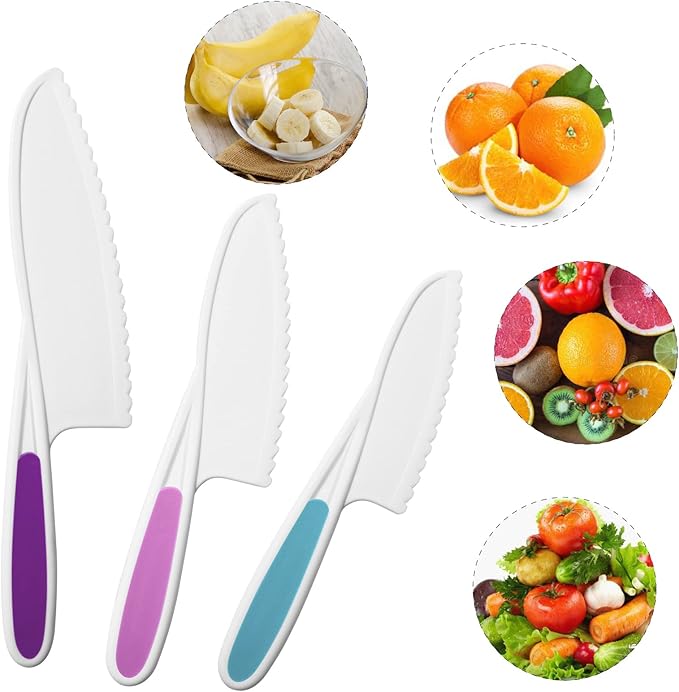 MOTYAWN 8 Pieces Kids Plastic Nylon Cooking Knife Set, Safe Knives for Bread Without BPA,Children's Safe Cooking Chef Nylon Knives for Cooking and Cutting Fruits, Veggies & Cake