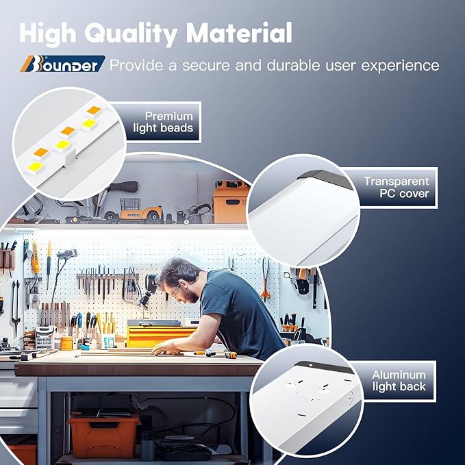 BBOUNDER 6 Pack 4FT LED Wraparound Light with 3CCT Selectable, 4000K/5000K/6500K, Super Bright 5500LM 50W 4 Foot Fluorescent Light Fixture, Flush Mount Office Ceiling Light for Kitchen Garage, Black