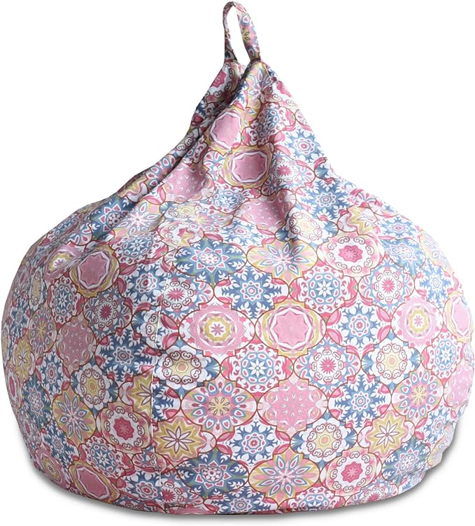 YuppieLife Kids Storage Bean Bag Cover(No Filling) Toy Organizer|Carrying Handle Sofa|Available for Kids and Teenager|Cuddle Chair|Machine Washable and Durable(38“,Pink Flowers)
