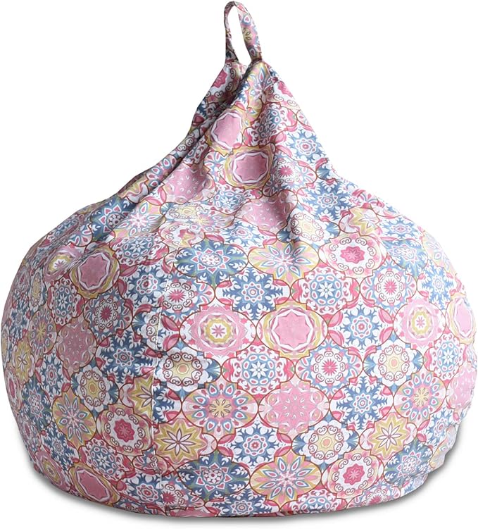 YuppieLife Kids Storage Bean Bag Cover(No Filling) Toy Organizer|Carrying Handle Sofa|Available for Kids and Teenager|Cuddle Chair|Machine Washable and Durable(27“,Pink Flowers)