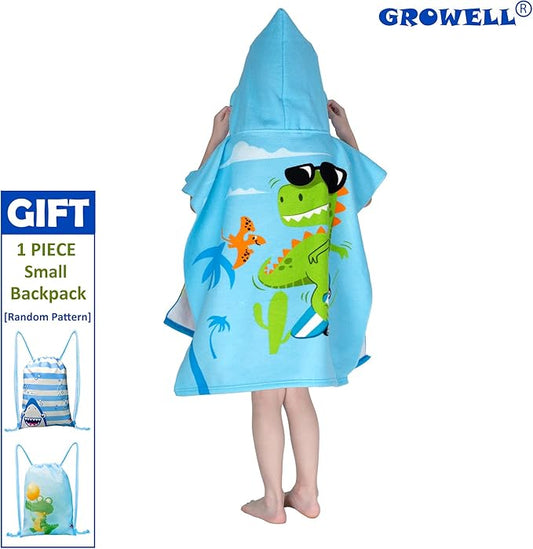 Hooded Kids Beach Towels - Toddler Bath Towel Girls Boys Swim Cover-ups for Ages 4 to 10 Kids Pool Towels Quick Dry Lightweight Soft Microfiber Poncho 30x30 with Bag (Dino Skating)