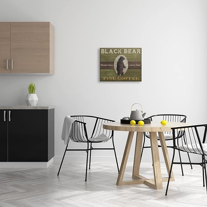 Stupell Industries Black Bear Fine Coffee Rustic Kitchen Mountain Animal, Designed by June Erica Vess Canvas Wall Art, 16 x 20, Green