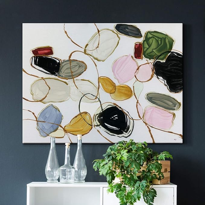 Renditions Gallery Canvas Wall Art Modern Paintings Decorations Colorful Brushstroke Jewels Abstract Watercolor Wall Hanging Artwork Prints for Bedroom Office Kitchen - 24"x36" LT33