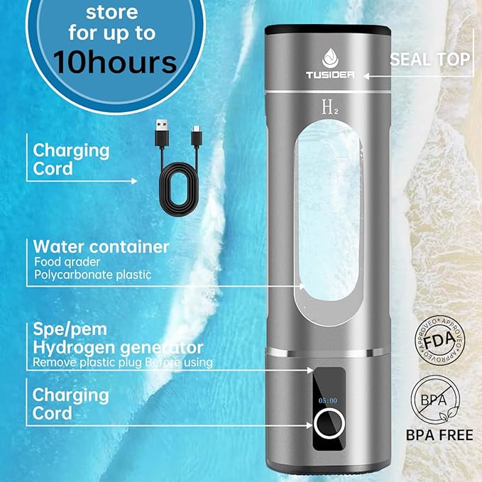 Hydrogen Water Bottle-2024 Advanced 6000ppb Hydrogen Ionized Alkaline Water Generator,Chlorine-Free,SPE/pem Technology,Dupont Membrane,Enhances Metabolism & Immunity. Perfect Health Gift