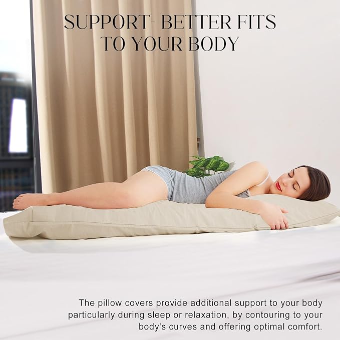 Soft Body Pillow Covers Pillowcases 60 x 21 Inch, WINKAURA Long Pillow Cover for Bed Fits 54x20 Pillow, Envelope Closure, Stylish Wrinkle and Stain Resistant,Khaki