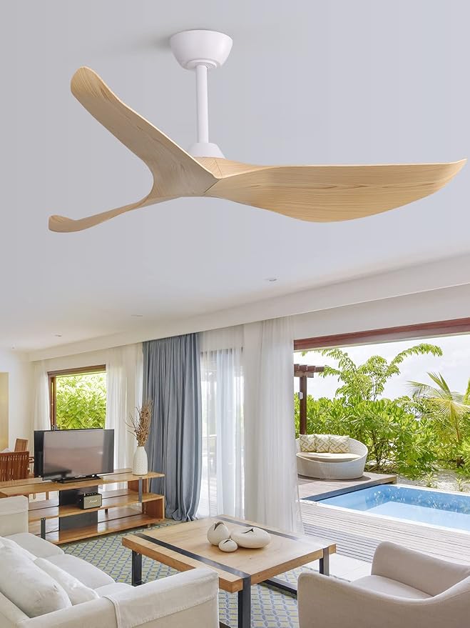 Sofucor 52" Ceiling Fan no Light and Remote Control, Modern Ceiling Fan without Light, Indoor Outdoor Ceiling Fan with Reversible Motor, 6 Speeds, Burlywood