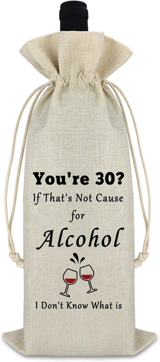 30th Birthday Gifts for Men Women Wine Bag 30th Birthday Decorations Burlap Wine Wrap Bag Birthday Ideas Gift for Him Dad Husband Friends Turning 30 Year Old Gift Christmas Bachelor Party Gift