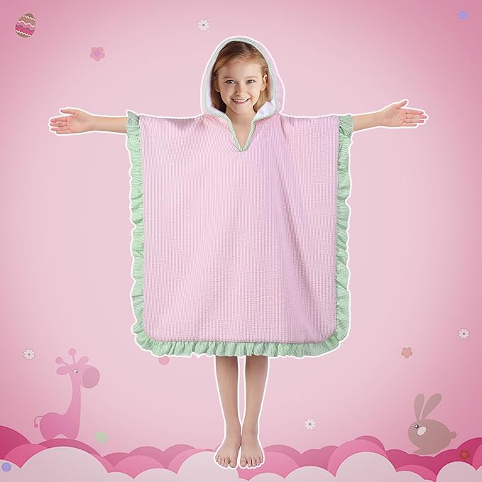 Hooded Towels for Kids,Toddler Bath Towel Swim Cover Up for Ages 3-10 Girls Boys Pool Towels Soft Thick 30"x30" Microfiber Poncho Towel(Pink)