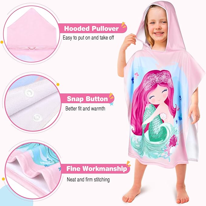 Kids Hooded Beach Towels for Boys Girls, Toddler Soft Absorbent Thickened Microfiber Bath Towel Swim Pool Towels Baby Quick Dry Lightweight Poncho Towel Cover-ups for 0-7 Years Old