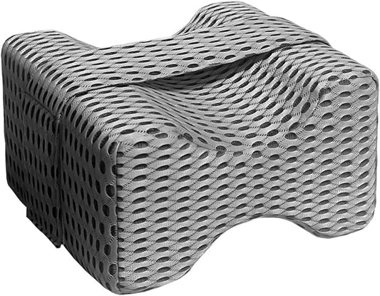 Knee Pillow for Side Sleepers - Memory Foam Leg Pillow for Side Sleeping with Strap, Leg Elevation Pillow for Relief Twisted Spine, Sciatica, Joint, Hip, Surgery Pain (Grey)
