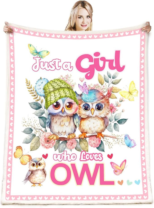 Just A Girl Who Love Owl Blanket Cute Funny Owl Decor Throw Blanket Gifts for Girls Boys Owl Lover Super Warm Soft Plush Bedding Blanket (OWL,50"x 60")