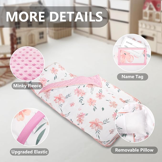 Nap Mat- Toddler Nap Mat with Pillow & Fleece Blanket- 55''*35''*3'' Nap Mat for Toddlers- Nap Mats for Preschool, Daycare