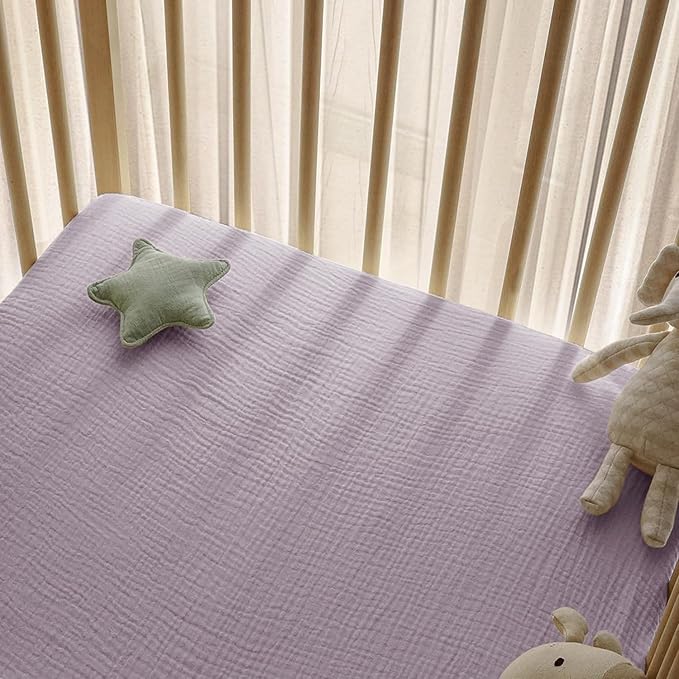 Muslin Crib Sheets, 2pk Neutral Fitted Baby Toddler Bed Sheets for Standard Crib Mattress & Toddler Bed Mattress, 28 x 52 inches, Purple Butterfly