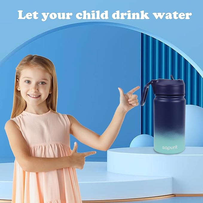 Kids Water Bottle, 12OZ Water Bottles Kids with Straw, Stainless Steel Vacuum Double Wall Insulated cup, Kids Water Bottle for School, Gifts for Boys (PURPLE BLUE, 12OZ)