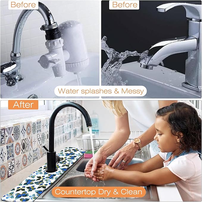 Kitchen Faucet Mat Colorful Butterfly Animals Kitchen Sink Splash Guard Faucet Mat,1 PC Splash Guard Behind Faucet Drip Catcher for Kitchen,Dish Drying Mat,Bathroom Faucet Mat 23.5""X5.5""