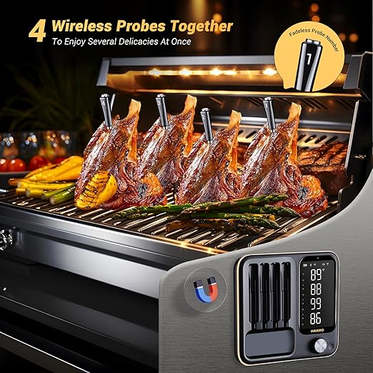 Wireless Meat Thermometer with 4 Probes, Inkbird Wifi Digital Food Thermometer for Turkey Beef Rotisserie Grill Oven,Unlimited Range Dishwasher Waterproof Bluetooth Meat Thermometer for iOS & Android