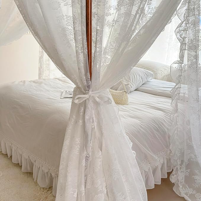 Mengersi Canopy Bed Curtains with Tie Backs,Bed Canopy Curtains Bed Drapes Sheer Curtains for Bedroom Decor(California King,White